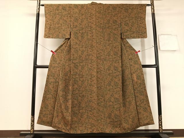 平和屋着物●人間国宝・南部芳松の息子 伝統工芸伝承者彫刻・南部幸雄 小紋 型染め 笹竹花文 鬼しぼ縮緬 正絹 逸品 CABB5053vp