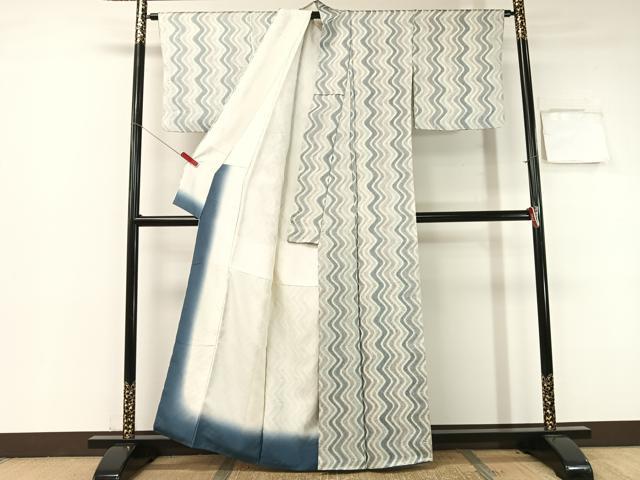 平和屋着物●上質な小紋 総絞り よろけ縞 正絹 逸品 CABB5055vp