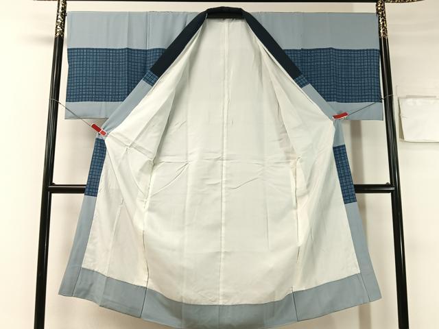 平和屋着物●男性 紬・羽織・長襦袢セット 着物：灰色 羽織：墨色 正絹 逸品 CABB5060vp