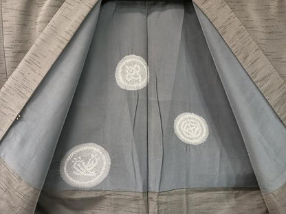 平和屋着物●男性 紬・羽織・長襦袢セット 着物：灰色 羽織：墨色 正絹 逸品 CABB5060vp