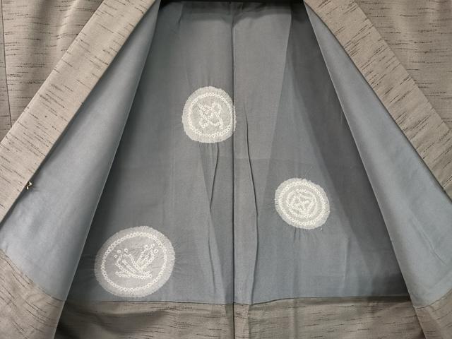 平和屋着物●男性 紬・羽織・長襦袢セット 着物：灰色 羽織：墨色 正絹 逸品 CABB5060vp