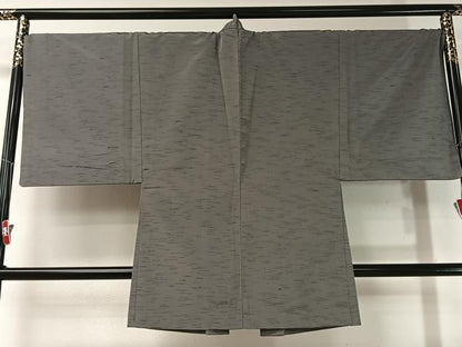 平和屋着物●男性 紬・羽織・長襦袢セット 着物：灰色 羽織：墨色 正絹 逸品 CABB5060vp