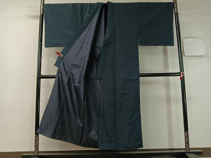 平和屋着物●男性 お召 アンサンブル 留紺色 キングサイズ 正絹 逸品 未使用 CABB5066vp