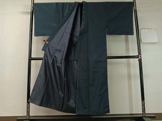 平和屋着物●男性 お召 アンサンブル 留紺色 キングサイズ 正絹 逸品 未使用 CABB5066vp
