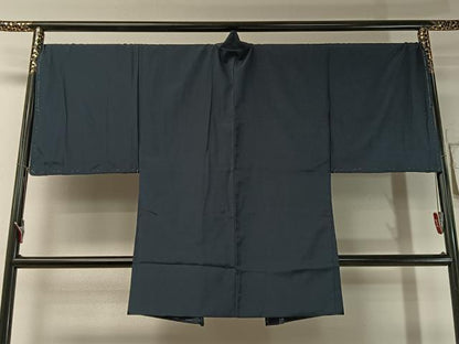 平和屋着物●男性 お召 アンサンブル 留紺色 キングサイズ 正絹 逸品 未使用 CABB5066vp