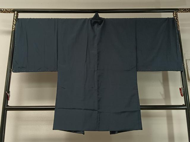 平和屋着物●男性 お召 アンサンブル 留紺色 キングサイズ 正絹 逸品 未使用 CABB5066vp