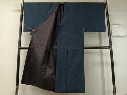 平和屋着物●男性 紬・ひげ紬羽織・長襦袢セット 武将 米沢 美鈴織 留紺色 証紙付き 正絹 逸品 未使用 CABB5067vp