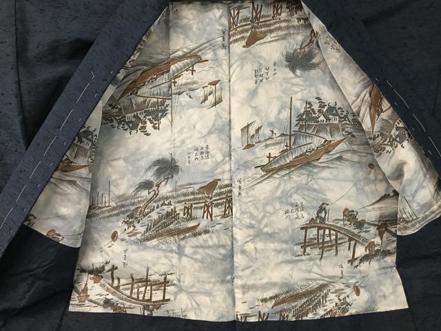 平和屋着物●男性 紬・ひげ紬羽織・長襦袢セット 武将 米沢 美鈴織 留紺色 証紙付き 正絹 逸品 未使用 CABB5067vp