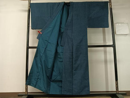 平和屋着物●男性　紬　アンサンブル　長襦袢セット　留紺色　正絹　逸品　CABB5069vp