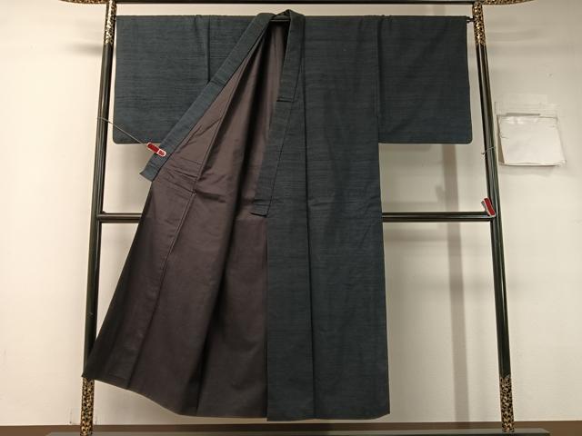 平和屋着物●男性　紬・ひげ紬羽織・長襦袢セット　濃藍色　正絹　逸品　CABB5070vp