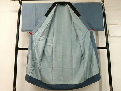 平和屋着物●男性　紬・ひげ紬羽織・長襦袢セット　濃藍色　正絹　逸品　CABB5070vp