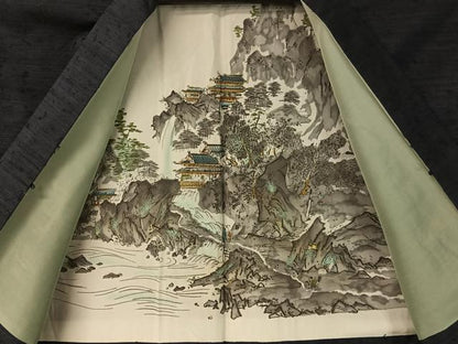 平和屋着物●男性　紬・ひげ紬羽織・長襦袢セット　濃藍色　正絹　逸品　CABB5070vp