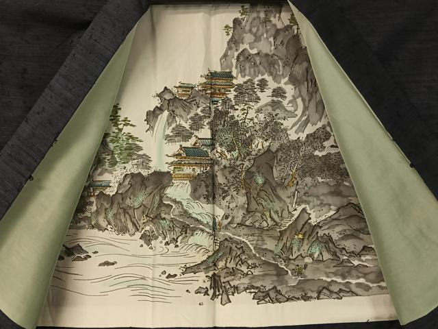 平和屋着物●男性　紬・ひげ紬羽織・長襦袢セット　濃藍色　正絹　逸品　CABB5070vp
