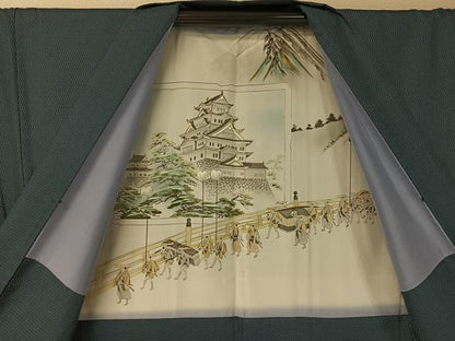 平和屋着物●男性　紬　アンサンブル　100亀甲　総詰め　正絹　逸品　CABB5072vp