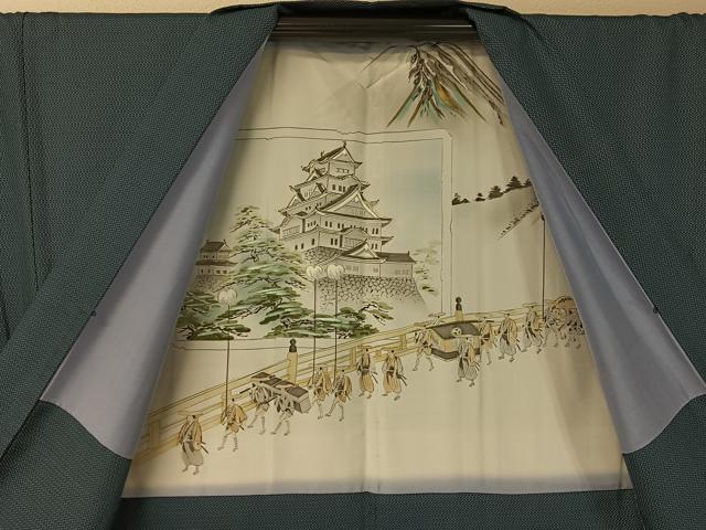 平和屋着物●男性　紬　アンサンブル　100亀甲　総詰め　正絹　逸品　CABB5072vp