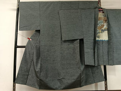 平和屋着物●男性　ひげ紬　アンサンブル　藍墨茶色　正絹　逸品　CABB5073vp