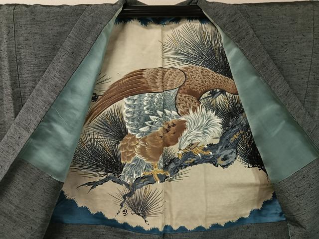 平和屋着物●男性　ひげ紬　アンサンブル　藍墨茶色　正絹　逸品　CABB5073vp 平和屋着物○男性 ひげ紬 アンサンブル 藍墨茶色 正絹 逸品 CABB5073vp