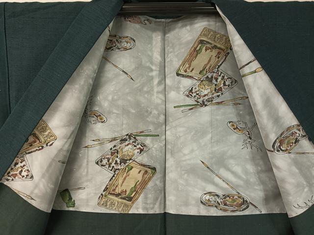 平和屋着物●男性　紬・羽織セット　着物：百入茶色　羽織：黒緑色　正絹　逸品　CABB5076vp 平和屋着物○男性 紬・羽織セット 着物：百入茶色 羽織：黒緑色 正絹