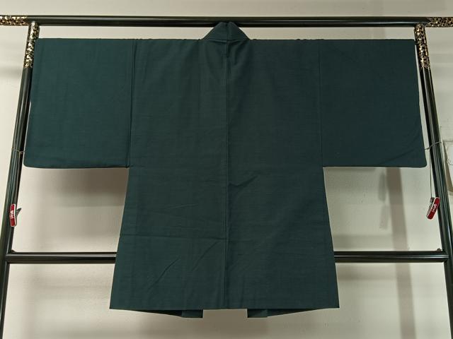 平和屋着物○男性 紬・羽織セット 着物：百入茶色 羽織：黒緑色 正絹