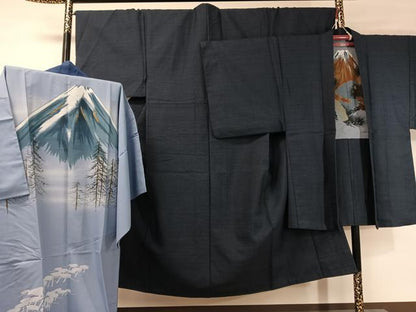 平和屋着物●男性　お召　アンサンブル　長襦袢セット　80亀甲　総詰め　正絹　逸品　CABB5091vp