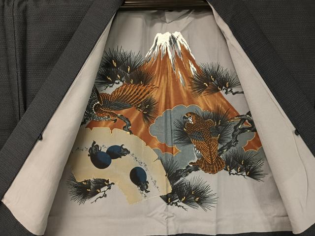 平和屋着物●男性　お召　アンサンブル　長襦袢セット　80亀甲　総詰め　正絹　逸品　CABB5091vp