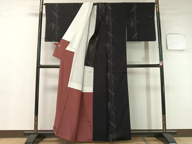 平和屋着物●本場結城紬　重要無形文化財　80亀甲　飛び亀甲柄　笹竹文　正絹　逸品　CABB5098vp