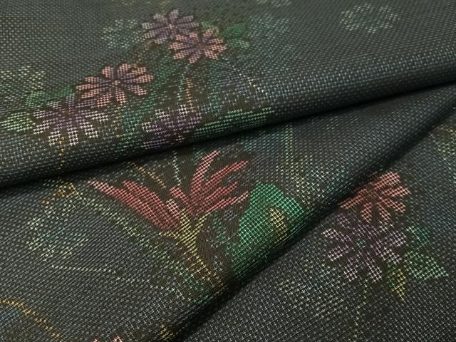 平和屋着物●本場大島紬　9マルキ　草花文　正絹　逸品　CABB5103vp