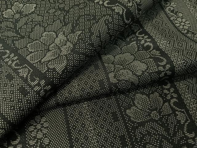 平和屋着物●上質な紬　更紗間道　黒地　正絹　逸品　CABB5104vp