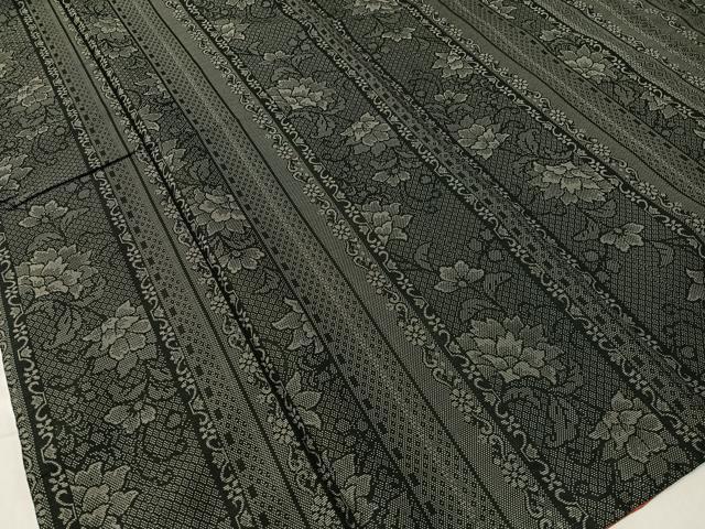 平和屋着物○上質な紬 更紗間道 黒地 正絹 逸品 CABB5104vp