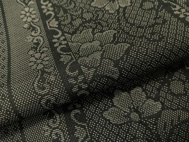 平和屋着物●上質な紬　更紗間道　黒地　正絹　逸品　CABB5104vp