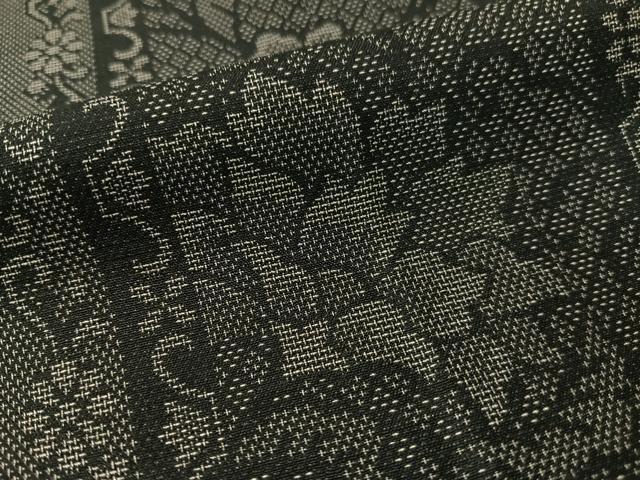 平和屋着物●上質な紬　更紗間道　黒地　正絹　逸品　CABB5104vp