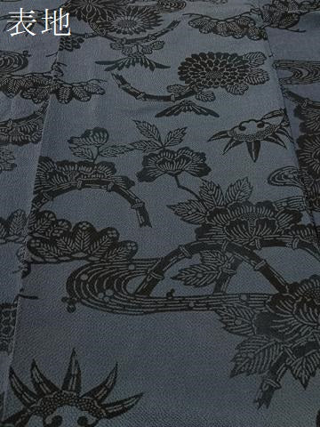 平和屋着物●上質な小紋 本藍 型絵染 流水花文 鬼しぼ縮緬 正絹 逸品 CABB5106vp