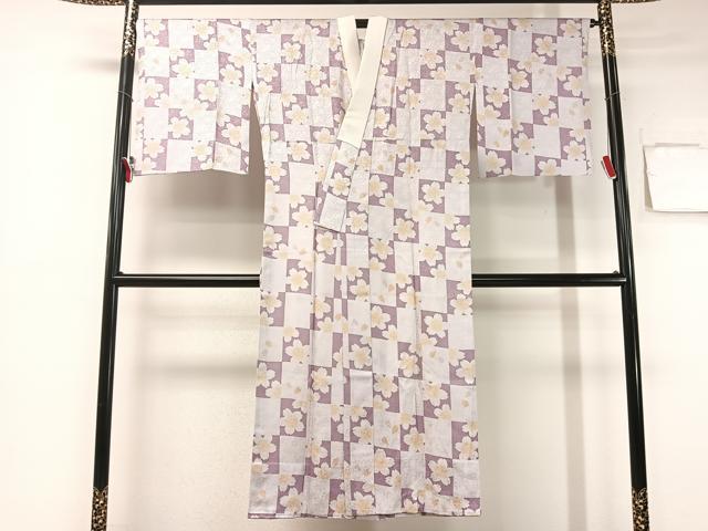 平和屋着物●長襦袢　無双仕立て　市松舞桜　正絹　逸品　CABB5113vp