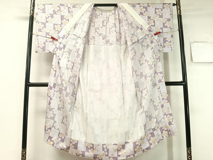 平和屋着物●長襦袢　無双仕立て　市松舞桜　正絹　逸品　CABB5113vp