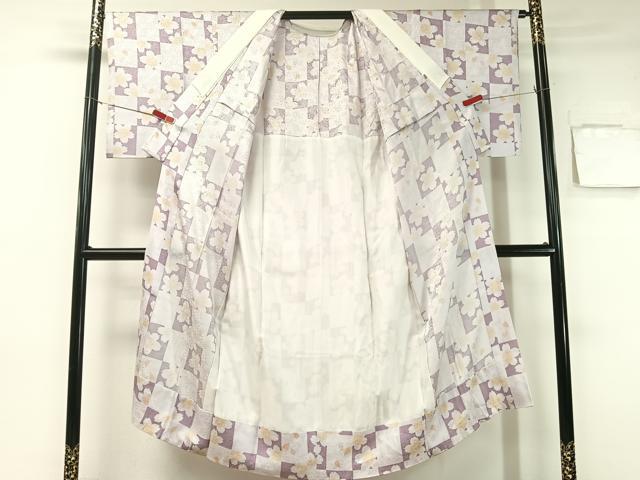 平和屋着物●長襦袢　無双仕立て　市松舞桜　正絹　逸品　CABB5113vp