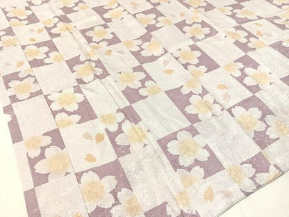 平和屋着物●長襦袢　無双仕立て　市松舞桜　正絹　逸品　CABB5113vp