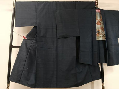 平和屋着物●男性 紬 アンサンブル 留紺色 正絹 逸品 CABB5117vp