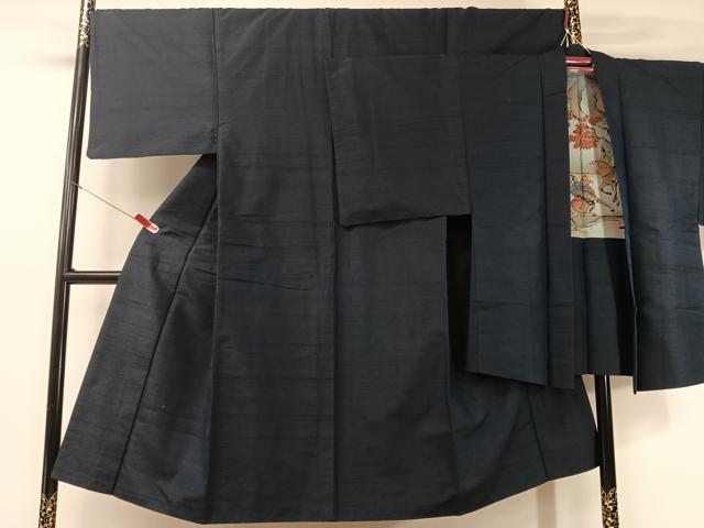 平和屋着物●男性 紬 アンサンブル 留紺色 正絹 逸品 CABB5117vp