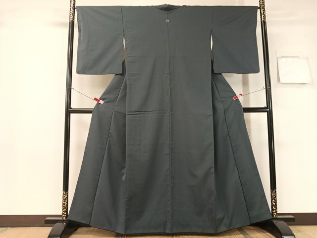 平和屋着物●上質な色無地 藍墨茶色 お召縮緬 正絹 逸品 CABB5123vp