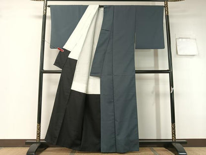 平和屋着物●上質な色無地 藍墨茶色 お召縮緬 正絹 逸品 CABB5123vp
