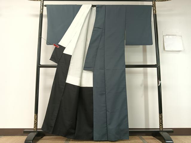 平和屋着物●上質な色無地 藍墨茶色 お召縮緬 正絹 逸品 CABB5123vp