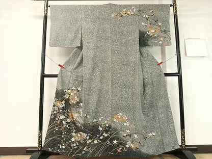 平和屋着物●訪問着 地紙枝花文 たたき染め 金彩 正絹 逸品 CABB5135vp