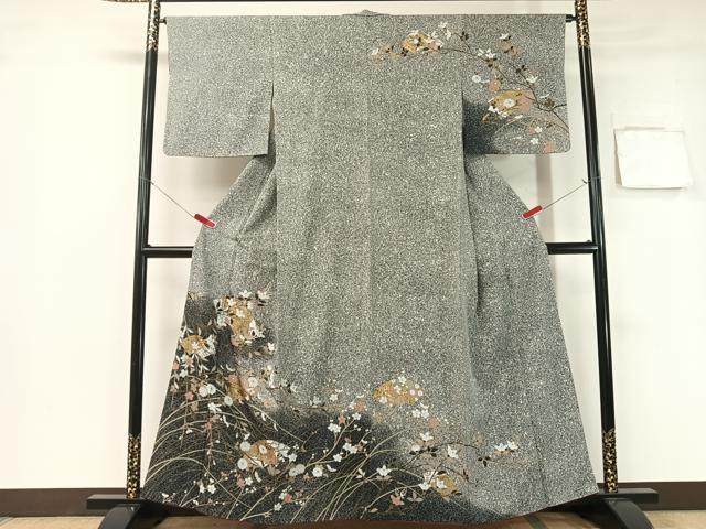 平和屋着物●訪問着 地紙枝花文 たたき染め 金彩 正絹 逸品 CABB5135vp