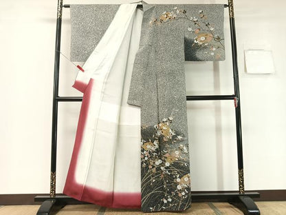 平和屋着物●訪問着 地紙枝花文 たたき染め 金彩 正絹 逸品 CABB5135vp
