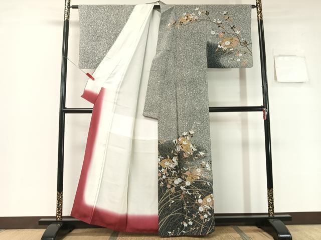 平和屋着物●訪問着 地紙枝花文 たたき染め 金彩 正絹 逸品 CABB5135vp