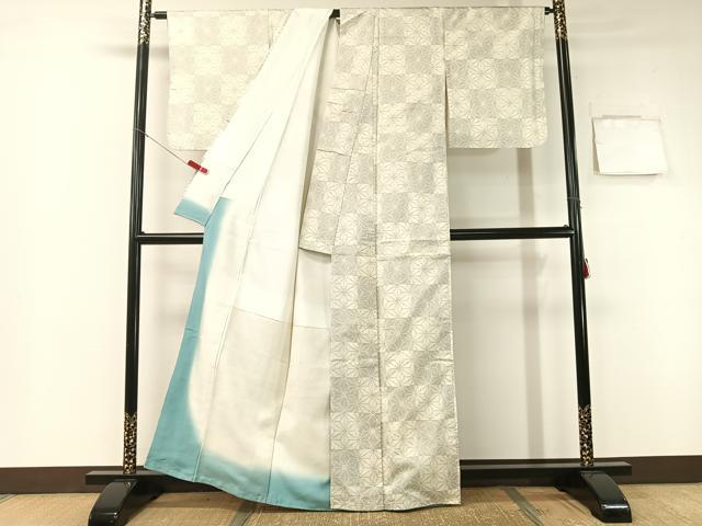 平和屋着物●本場大島紬 白大島 市松麻の葉文 正絹 逸品 未使用 CABB5140vp
