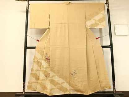 平和屋着物●訪問着 絞り 刺繍 草花文 金彩 正絹 逸品 CABB5141vp