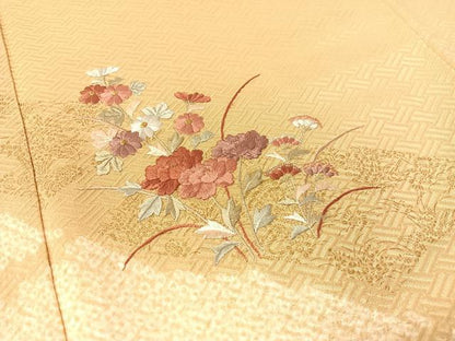 平和屋着物●訪問着 絞り 刺繍 草花文 金彩 正絹 逸品 CABB5141vp