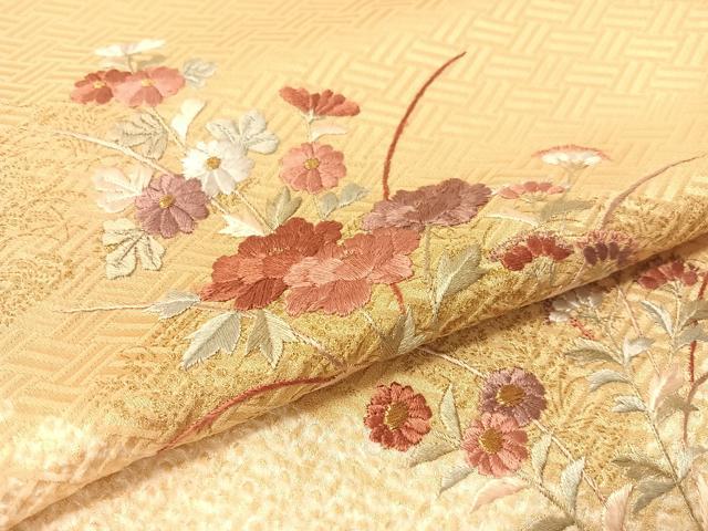 平和屋着物●訪問着 絞り 刺繍 草花文 金彩 正絹 逸品 CABB5141vp