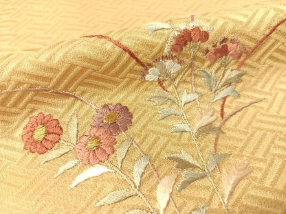 平和屋着物●訪問着 絞り 刺繍 草花文 金彩 正絹 逸品 CABB5141vp